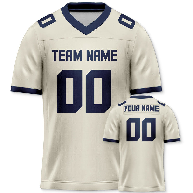 Custom Cream Navy Mesh Authentic Football Jersey