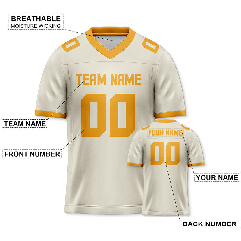 Custom Cream Gold Mesh Authentic Football Jersey