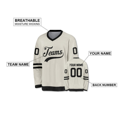 Custom Cream Black Authentic Hockey Jersey