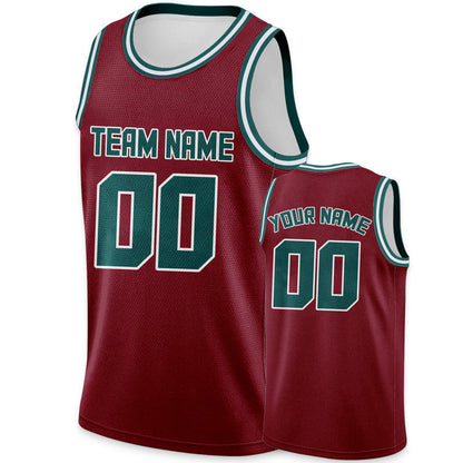Custom Crimson Aqua Round Neck Rib-Knit Basketball Jersey
