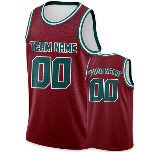 Custom Crimson Aqua Round Neck Rib-Knit Basketball Jersey