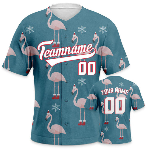 Custom Aqua White-Red Christmas 3D Authentic Baseball Jersey