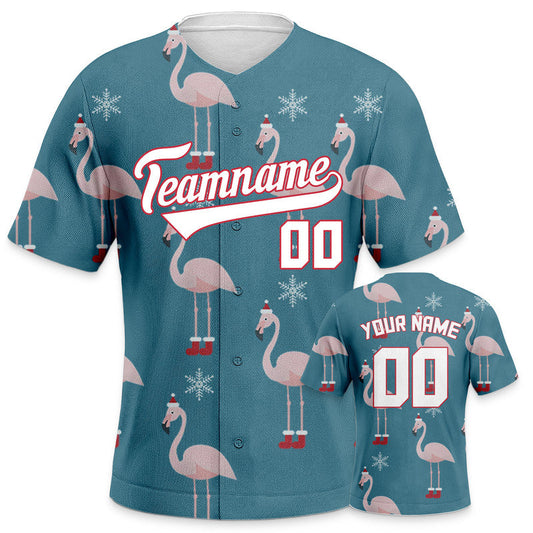 Custom Aqua White-Red Christmas 3D Authentic Baseball Jersey