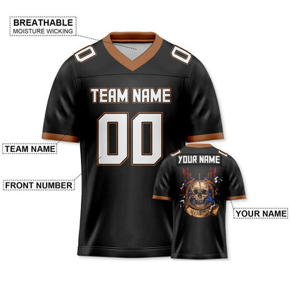 Custom Black Black-Old Gold Authentic Skull Fashion Football Jersey