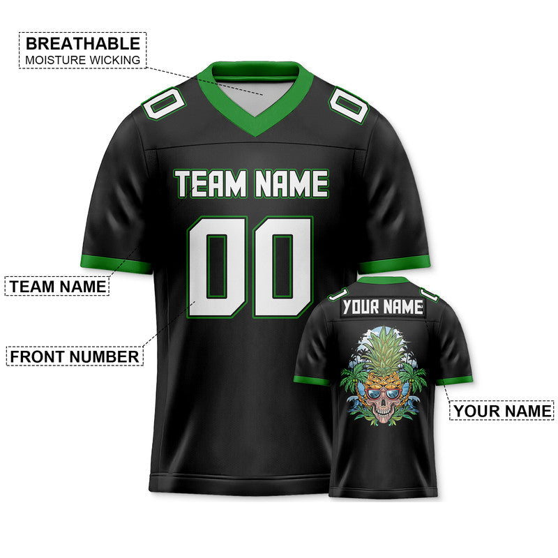 Custom Black Kelly Green-Gold Authentic Skull Pineapple Head Football Jersey 1