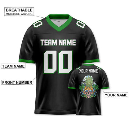 Custom Black Kelly Green-Gold Authentic Skull Pineapple Head Football Jersey 1