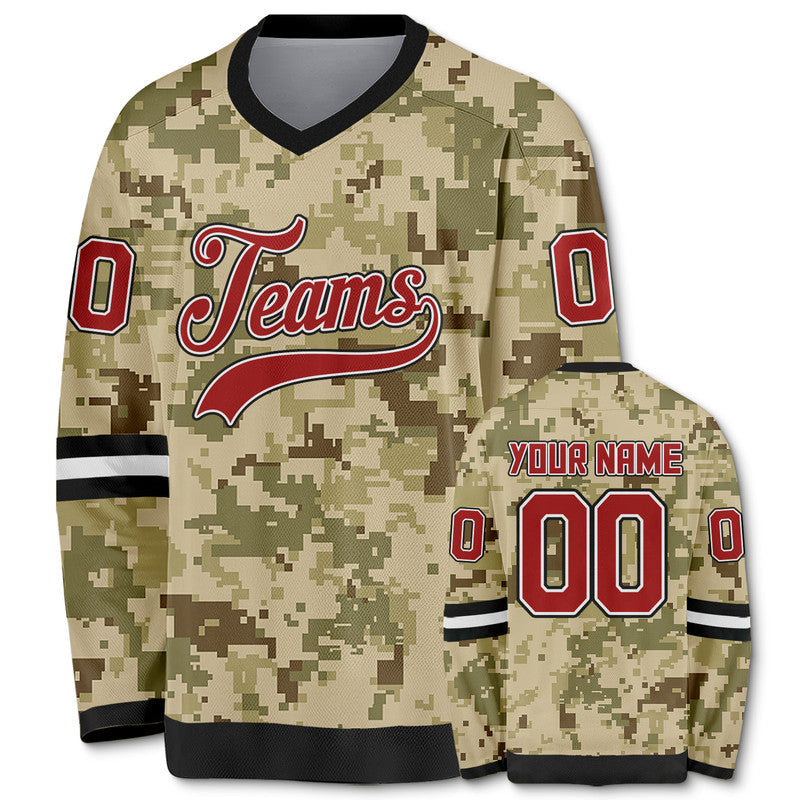 Custom Camo Red-Black Authentic Salute To Service Hockey Jersey