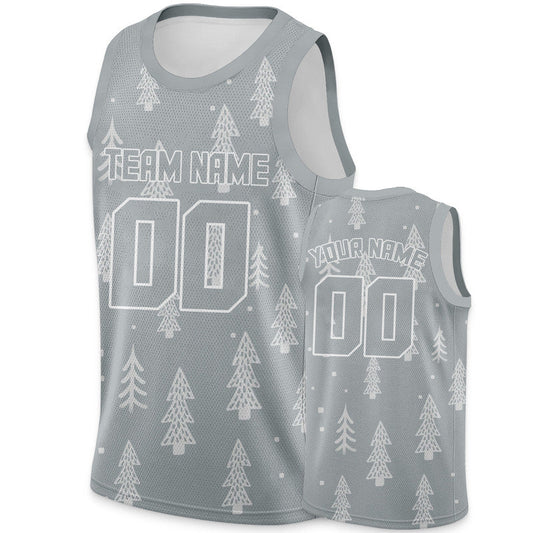 Custom Gray White-Old Gold Christmas 3D Authentic Basketball Jersey