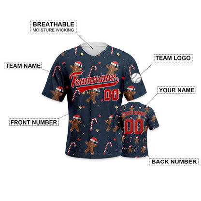 Custom Navy Red-White Christmas 3D Authentic Baseball Jersey