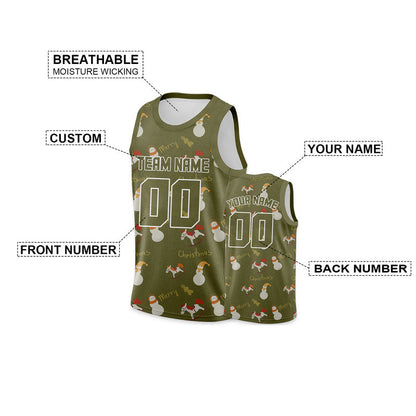 Custom Olive Olive-White Christmas 3D Authentic Salute To Service Basketball Jersey