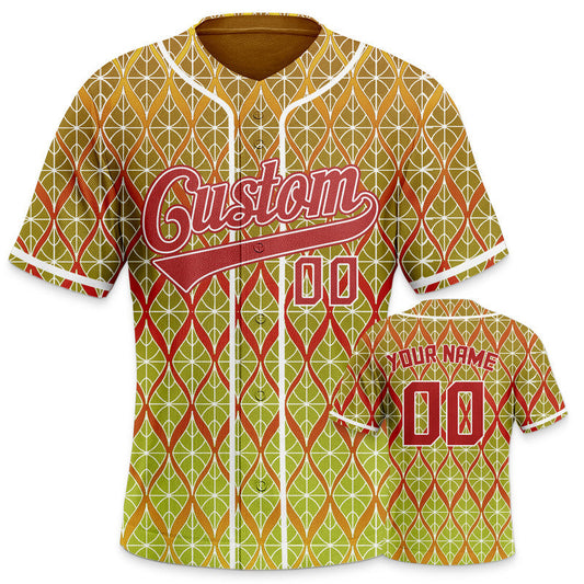Custom Gold Red-White 3D Pattern Design Authentic Baseball Jersey