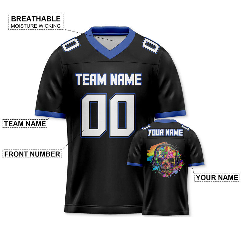 Custom Black Royal-Orange Authentic Skull Fashion Football Jersey