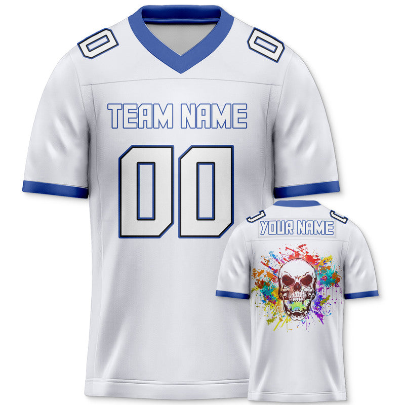 Custom White Royal-Red Authentic Skull Fashion Football Jersey