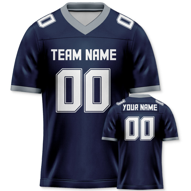 Custom Navy White-Gray Mesh Authentic Football Jersey