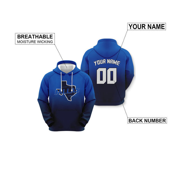 Custom Sports Pullover Sweatshirt Basketball Split State Map Dallas Fashion Hoodie