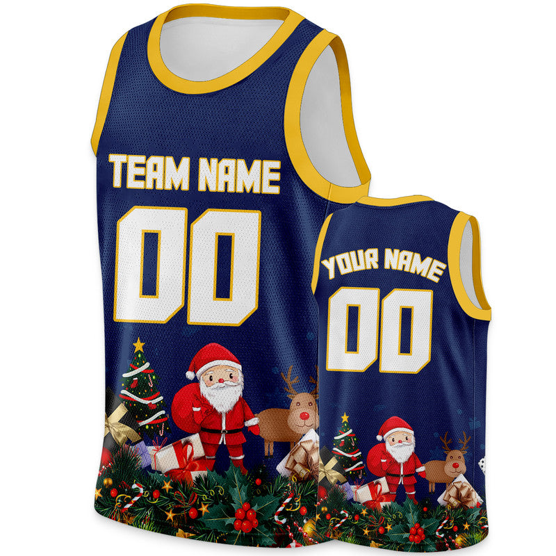 Christmas Day Custom Navy White-Gold Santa Claus Authentic Basketball Jersey