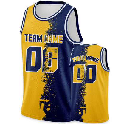 Custom Gold Navy-White Authentic Spilt Fashion Basketball Jersey2