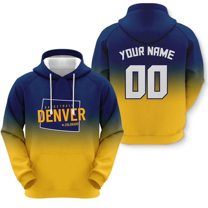 Custom Sports Pullover Sweatshirt Basketball Split State Map Denver Fashion Hoodie