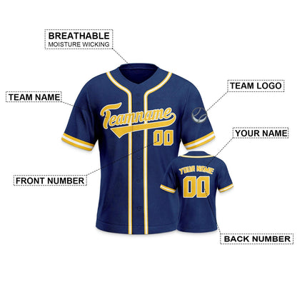 Custom Navy Gold-White Authentic Classic Baseball Jersey
