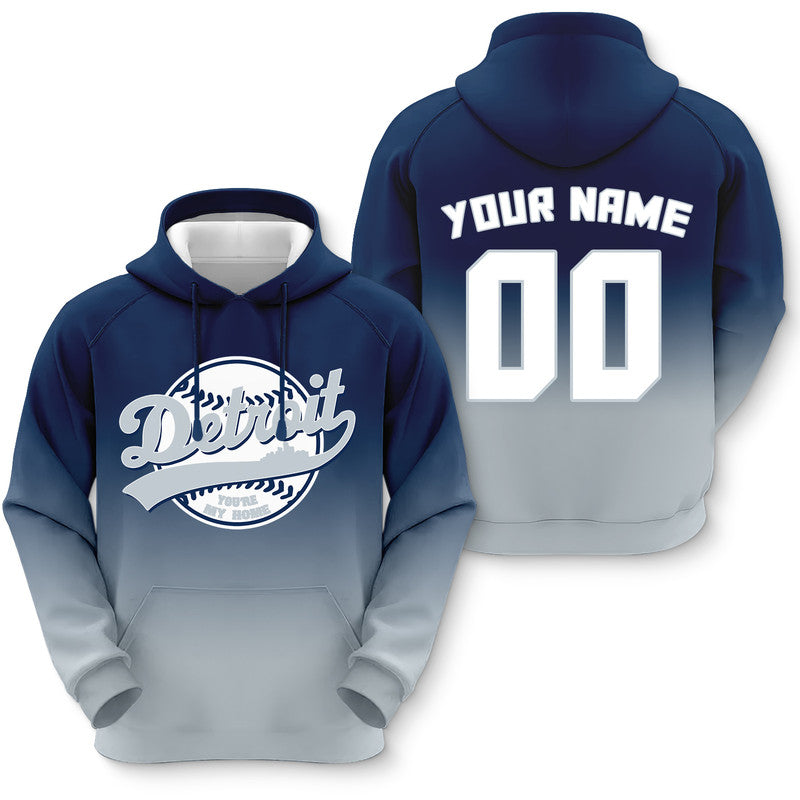 Custom Sports Pullover Sweatshirt Baseball City Detroit  You're My Home Split Fashion Hoodie