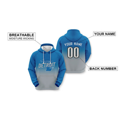 Custom Sports Pullover Sweatshirt City Detroit Map Split Fashion Football Hoodie