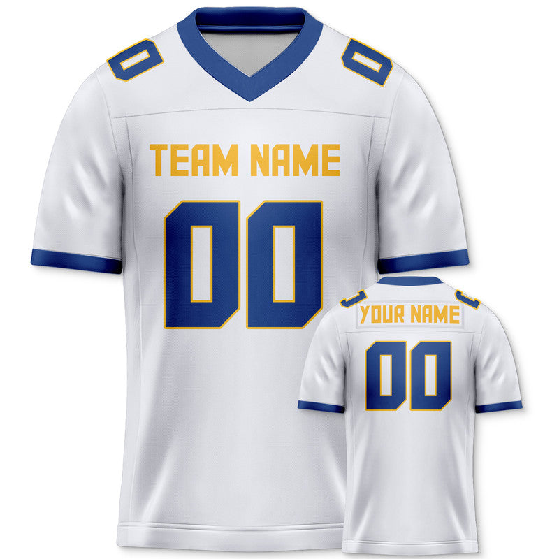 Custom White Royal-Yellow Mesh Authentic Football Jersey