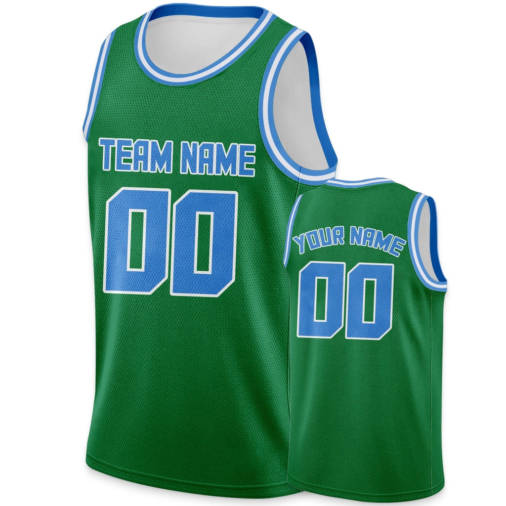 Custom Green Powder Blue Round Neck Rib-Knit Basketball Jersey