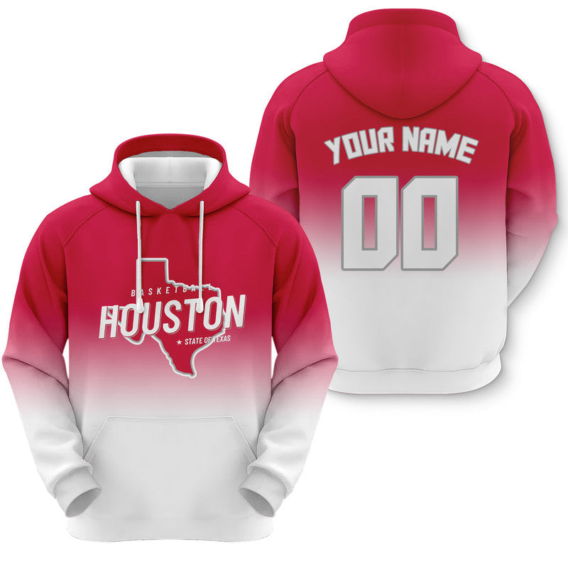 Custom Sports Pullover Sweatshirt Basketball Split State Map Houston Fashion Hoodie