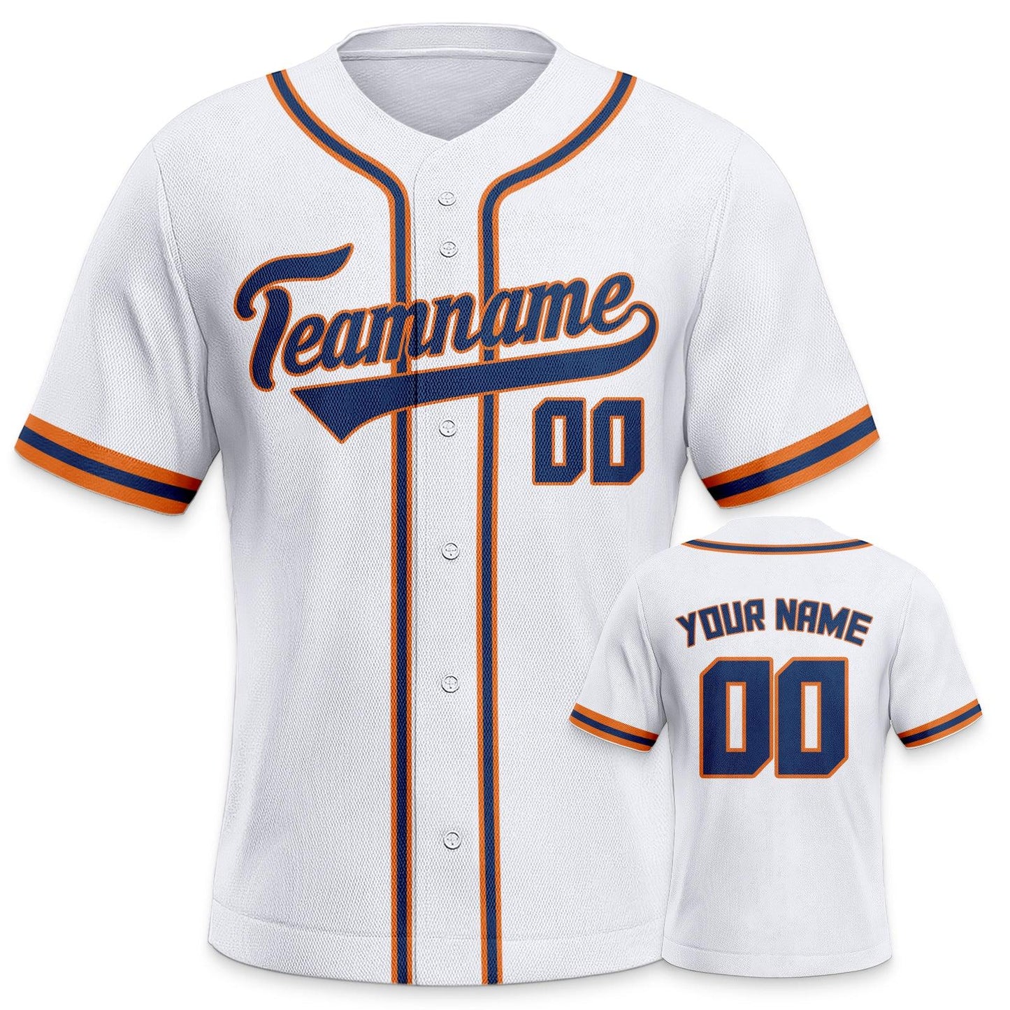 Custom White Navy-Orange Authentic Classic Baseball Jersey.
