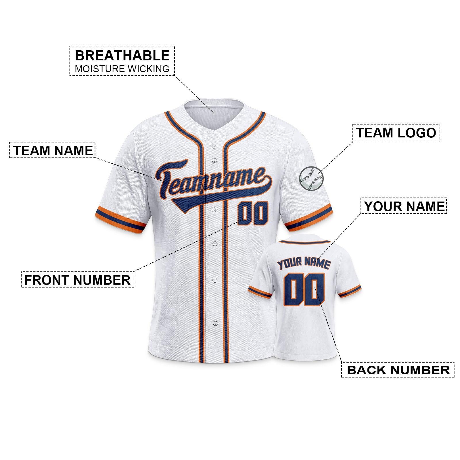 Custom White Navy-Orange Authentic Classic Baseball Jersey.