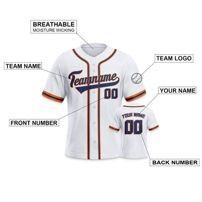Custom White Navy-Orange Authentic Classic Baseball Jersey.