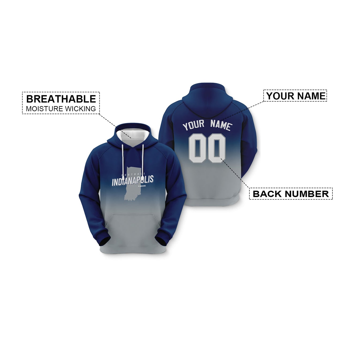 Custom Sports Pullover Sweatshirt City Indianapolis Map Split Fashion Football Hoodie