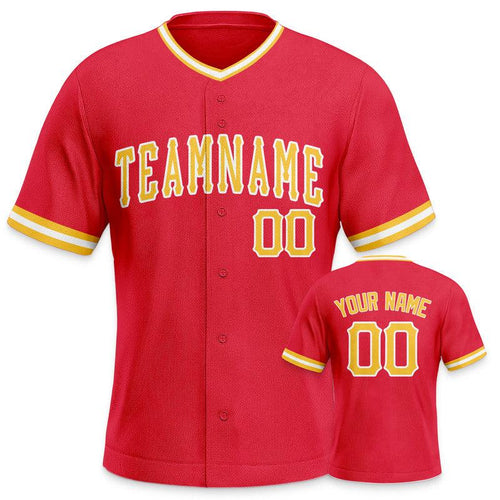 Custom Red Gold-White Authentic Baseball Jersey-1 - Fans4Shop