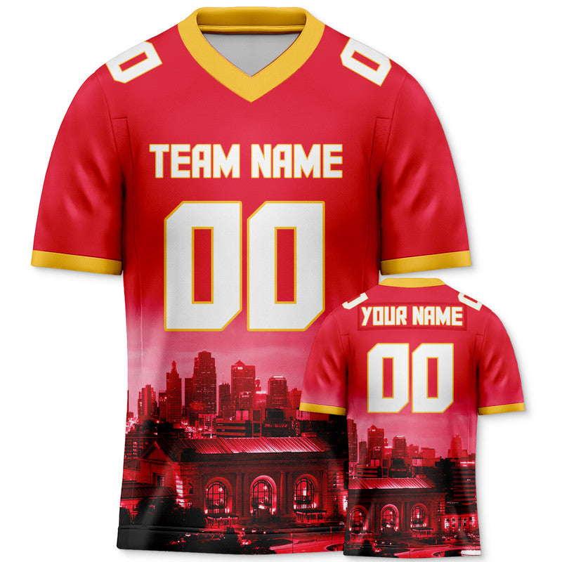 Custom 3D City Night Red White-Gold Authentic Football Silhouette Jersey1
