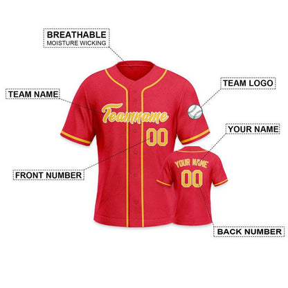 Custom Red Gold-White Authentic Baseball Jersey-3