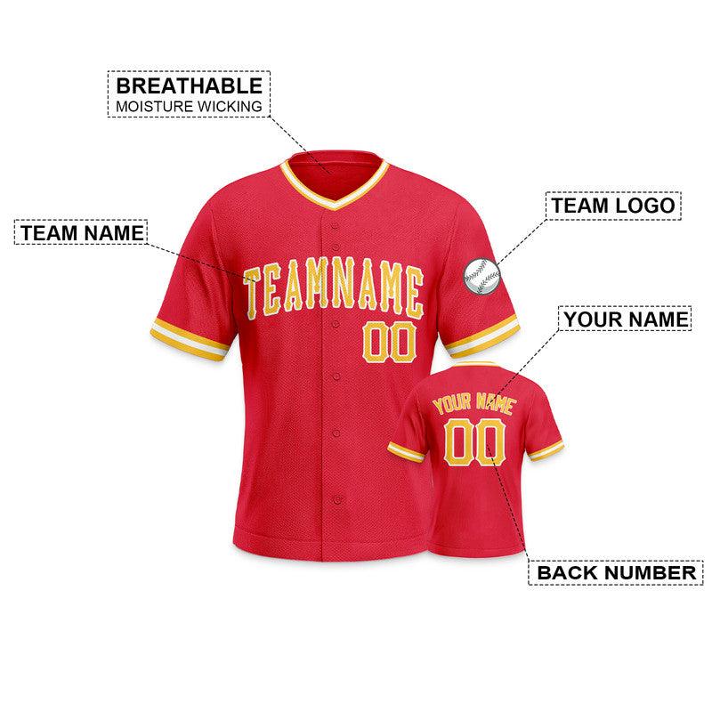 Custom Red Gold-White Authentic Baseball Jersey-1 - Fans4Shop