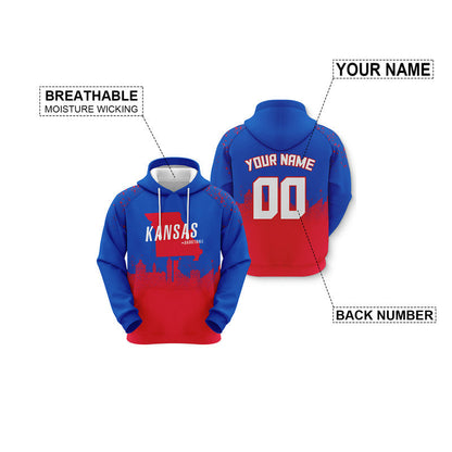 Custom Sports Pullover Sweatshirt Colleage Basketball Graffiti Map Kansas Fashion Hoodie