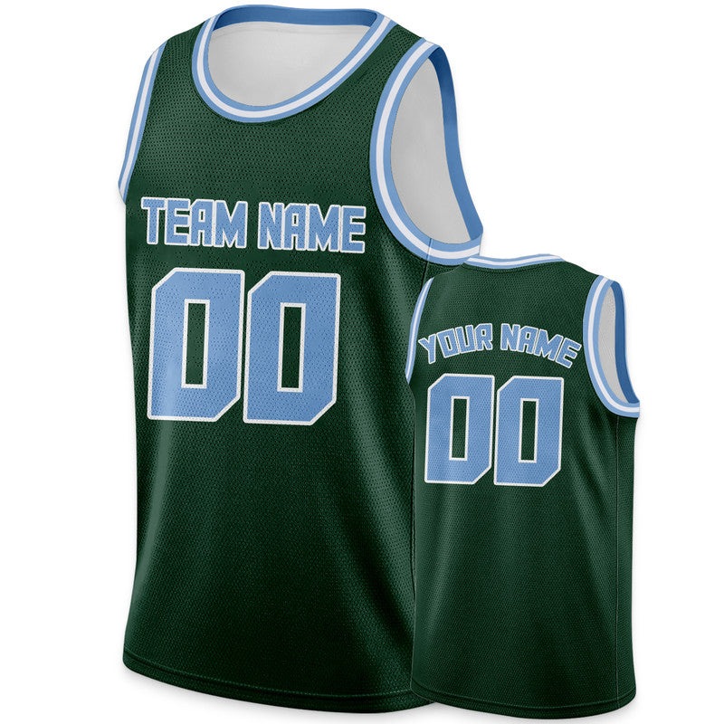 Custom Kelly Green Light Blue Round Neck Rib-Knit Basketball Jersey
