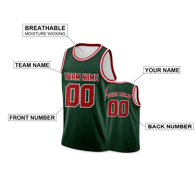 Custom Kelly Green Red Round Neck Rib-Knit Basketball Jersey