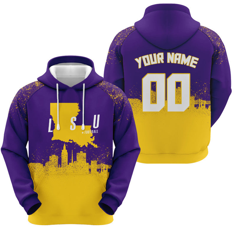 Custom Sports Pullover Sweatshirt Colleage Football Graffiti Map LSU Fashion Hoodie