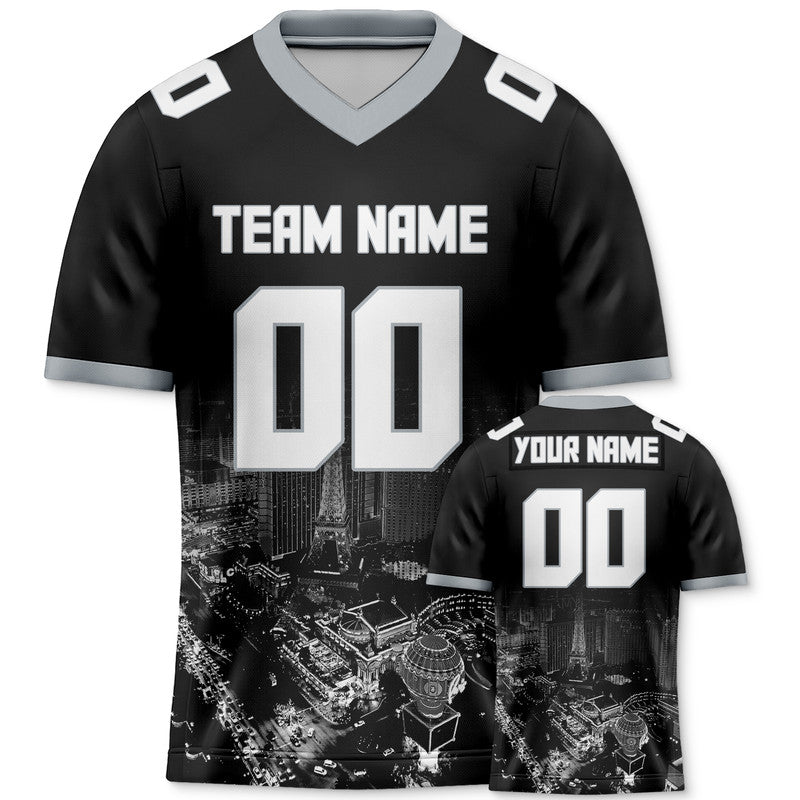 Custom 3D City Night Black White-Gray Authentic Football Silhouette Jersey