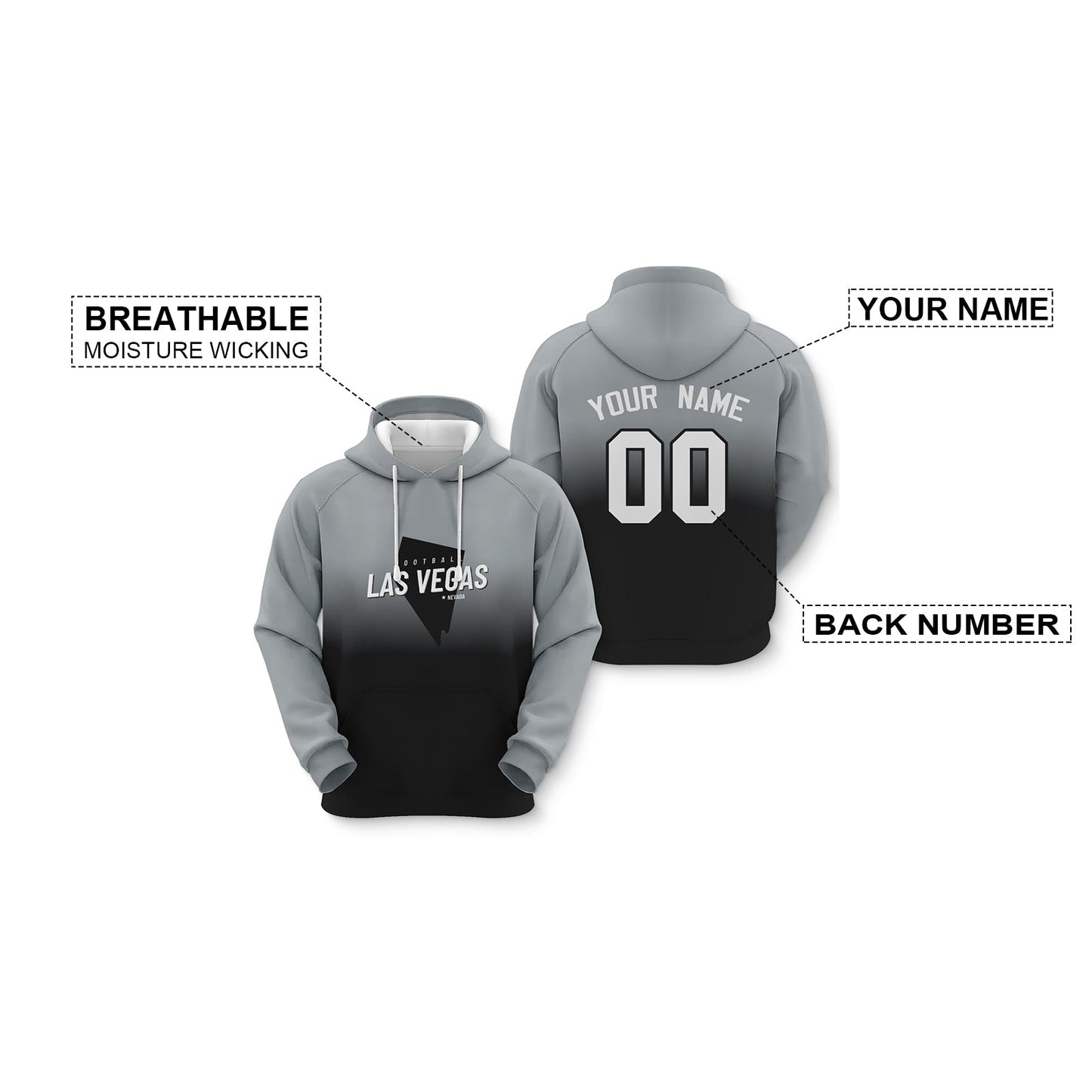 Custom Sports Pullover Sweatshirt City Las Vegas Map Split Fashion Football Hoodie
