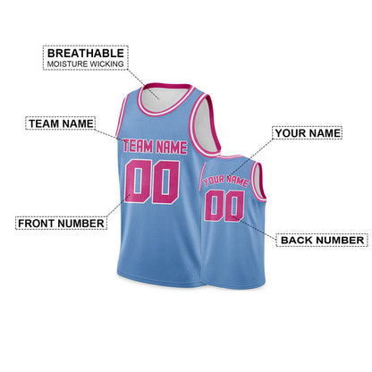 Custom Light Blue Pink Round Neck Rib-Knit Basketball Jersey