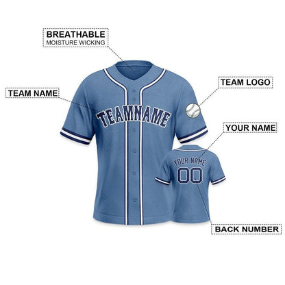 Custom Light Blue Navy-White Authentic Baseball Jersey-2