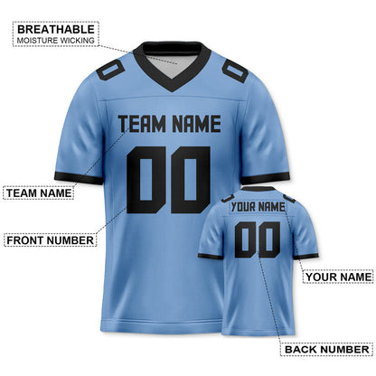 Custom Light Blue Black Mesh Authentic Football Jersey
