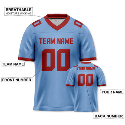 Custom Light Blue Red Mesh Authentic Football Jersey