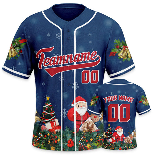 Christmas Day Custom Navy Red-White Santa Claus Authentic Baseball Jersey4