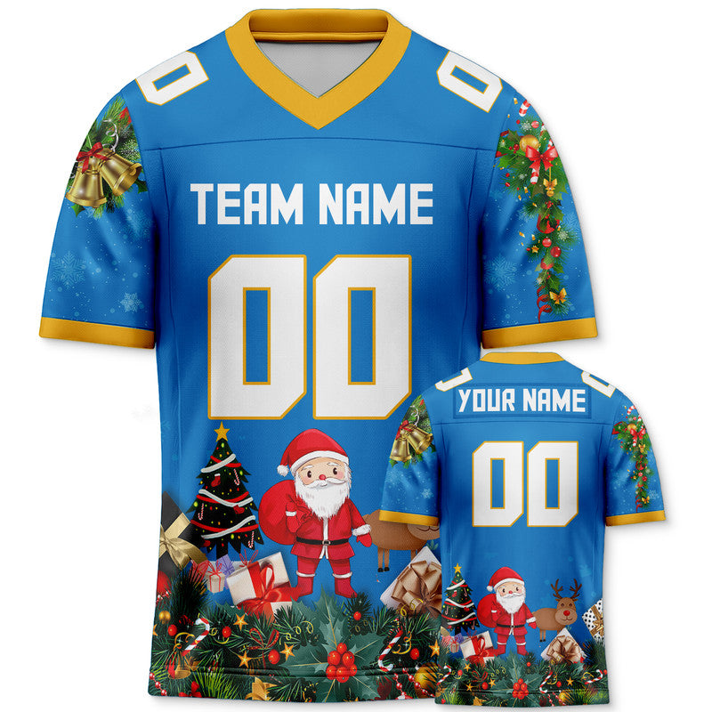 CHRISTMAS DAY CUSTOM POWDER BLUE WHITE-GOLD SANTA CLAUS AUTHENTIC FOOTBALL JERSEY