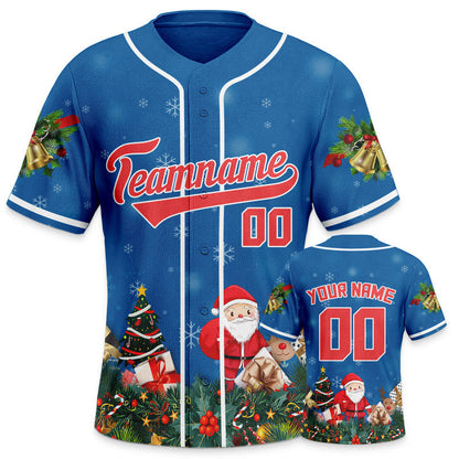 Christmas Day Custom Powder Blue Red-White Santa Claus Authentic Baseball Jersey