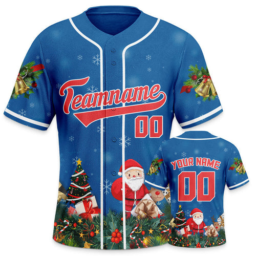 Christmas Day Custom Powder Blue Red-White Santa Claus Authentic Baseball Jersey